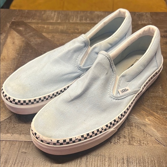 Vans Sky Blue Slip-On Shoes with Checkered Sole - Picture 2 of 4